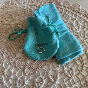 Tiffany & Co. Silver Heart Necklace with Blue Pouch